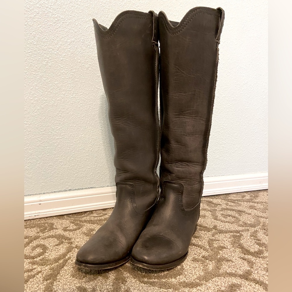 Frye | Melissa boot. Size 6.5 B. Gray. Knee high. Leather.